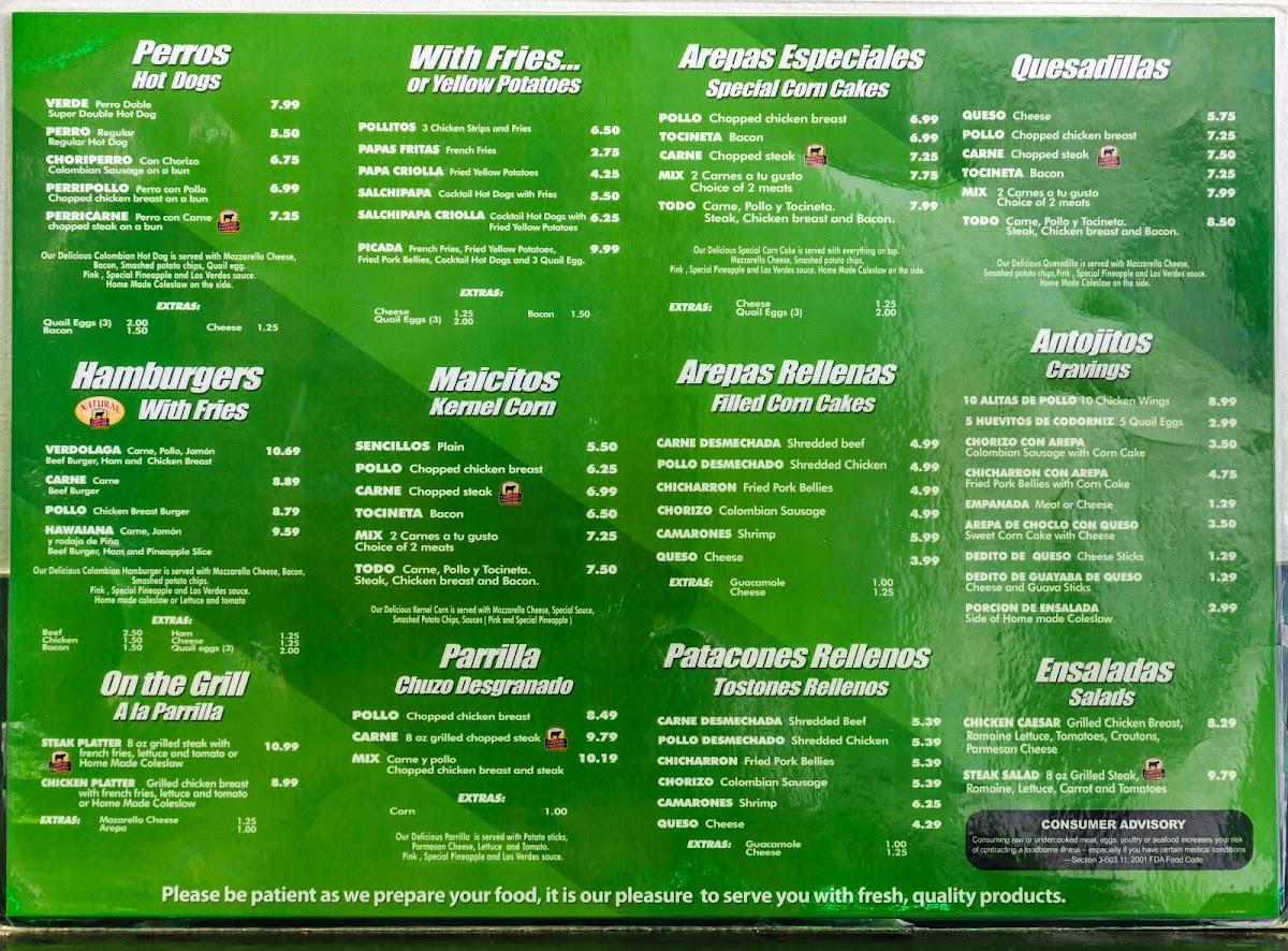 Menu at Los Verdes Doral restaurant, Doral, NW 107th Ave