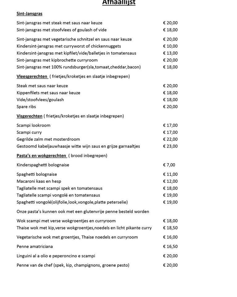 Menu at Sint-Janshoeve, Paal, Sint-Janstraat 42