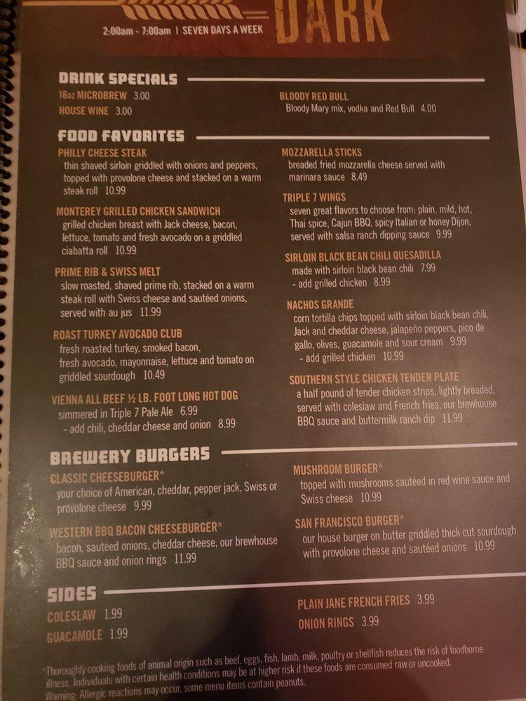 Menu at Triple 7 Restaurant and Microbrewery, Las Vegas