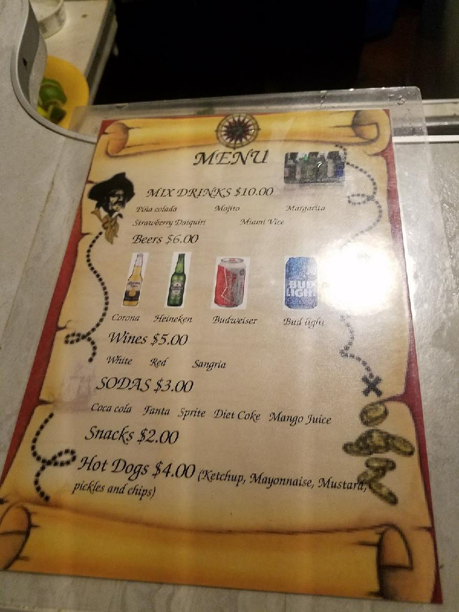 Menu at El Loro Pirate Ship, Miami