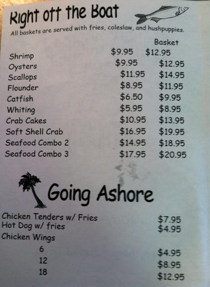 Menu at Flowers Seafood restaurant, Edisto Island