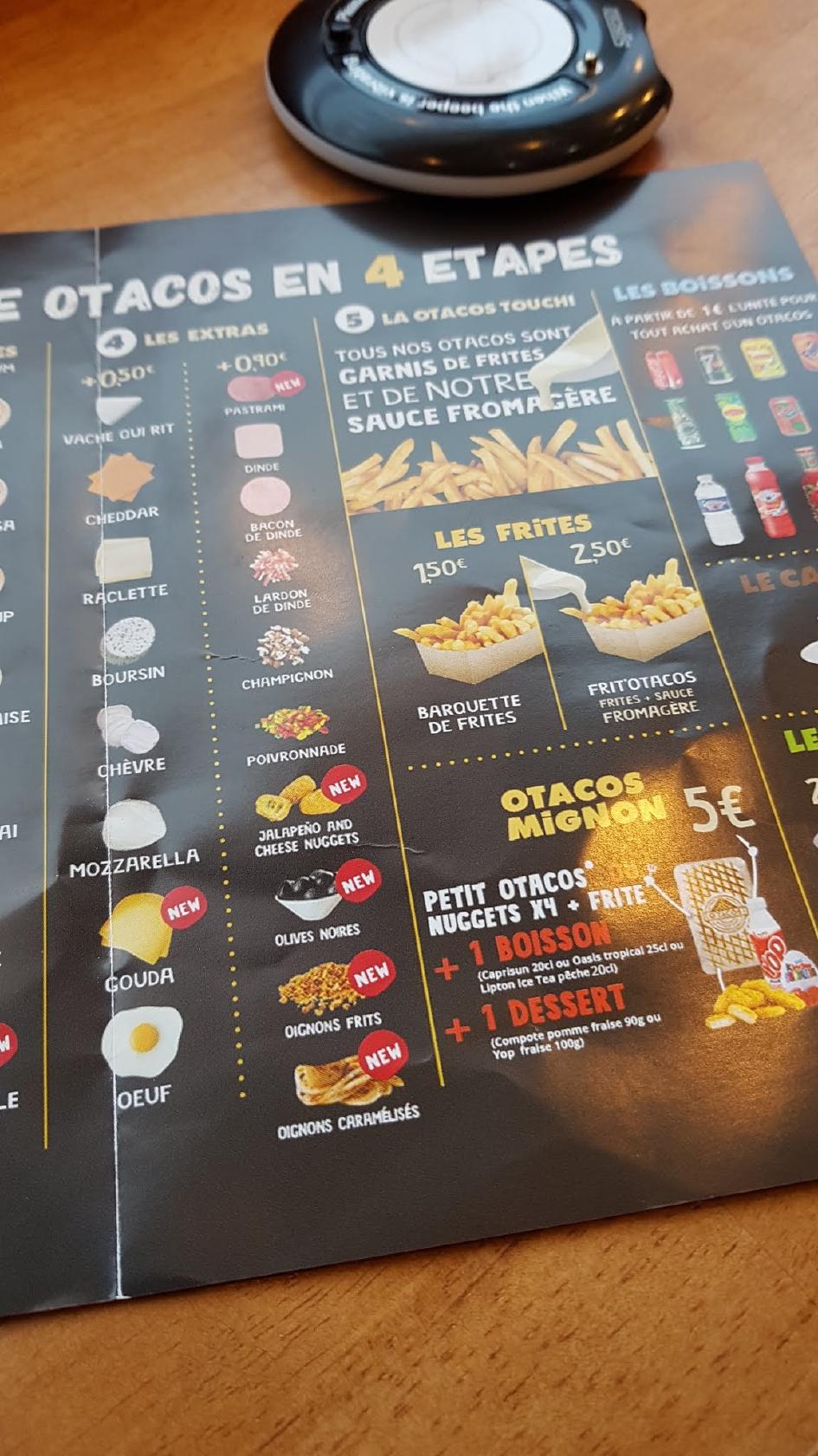 Menu au O'Tacos Lens fast food, Lens