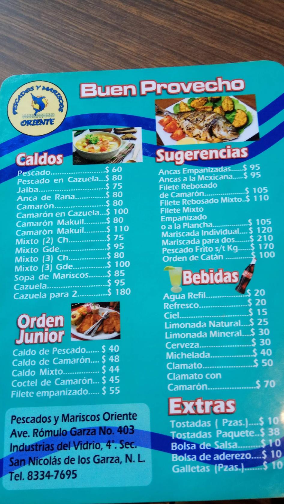 Carta del restaurante Pescados Y Mariscos Oriente San Nicolás del los