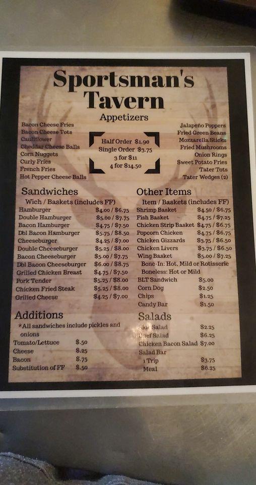 Carta Del Pub Y Bar Sportsmans Tavern Onaga