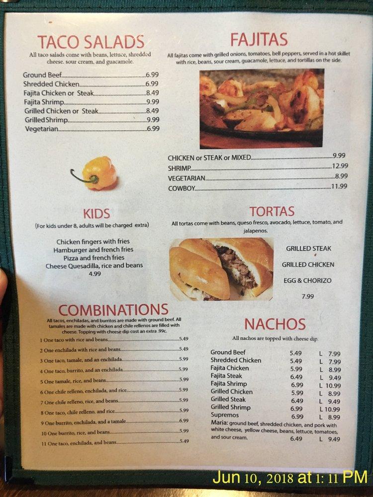 Menu at Habaneros restaurant, Coldwater