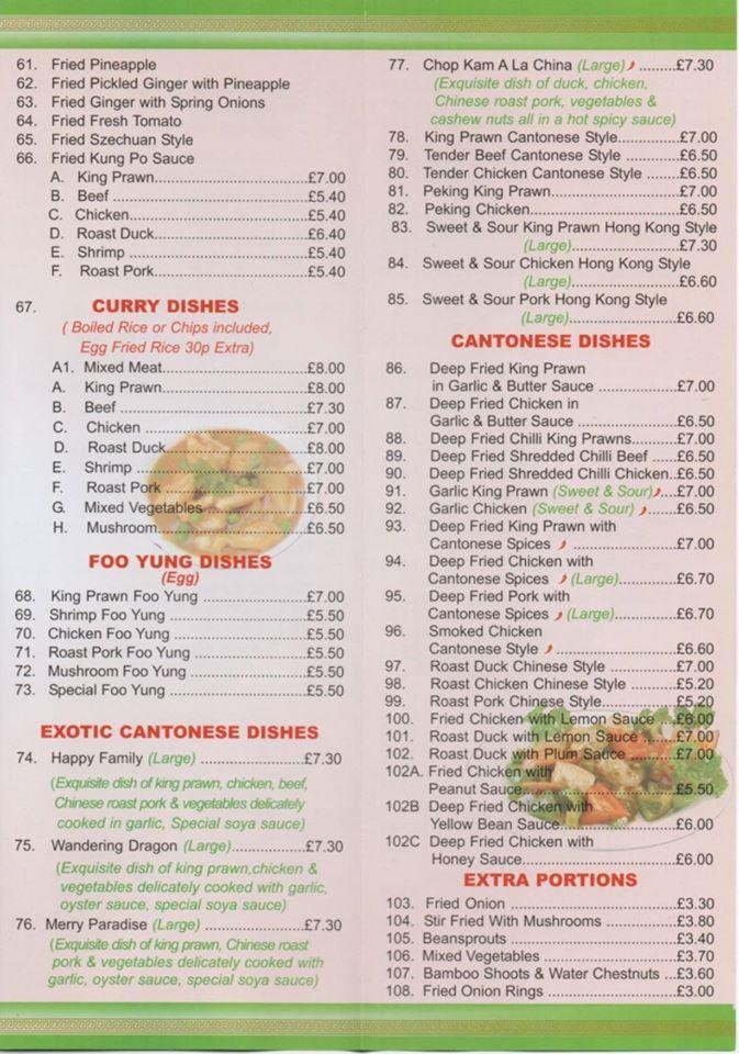 Menu at Hong Kong fast food, Norwich