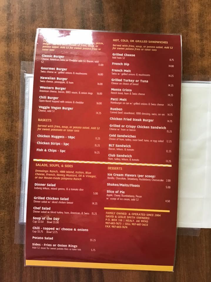 Menu at Rose's Cafe, Healy