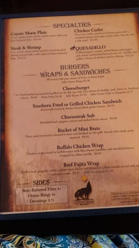 Menu at Coyote Moon Lounge pub & bar, Pagosa Springs