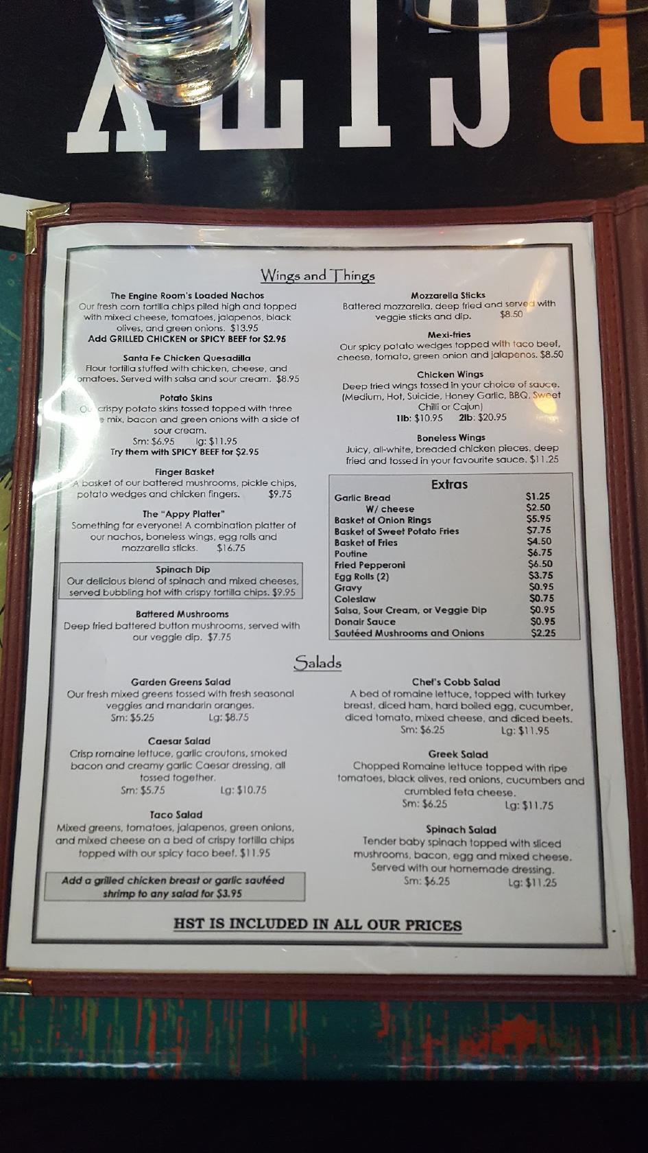 Menu at Engine Room Pub, Truro