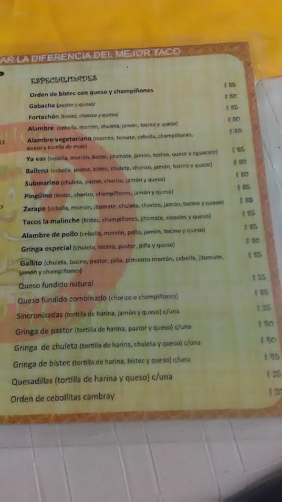 Carta del restaurante El atoron, Cancún