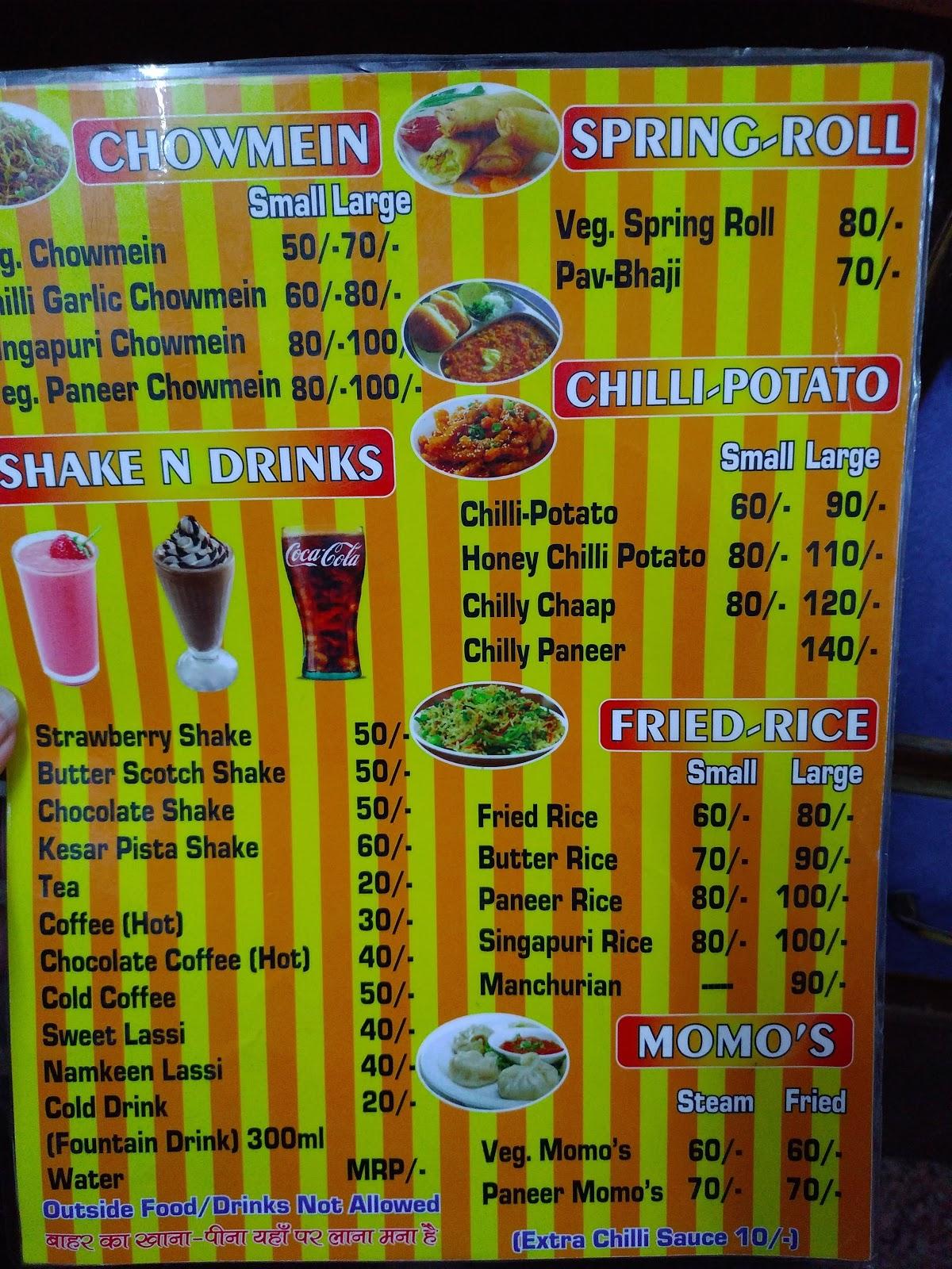 Menu at Food junction., Delhi