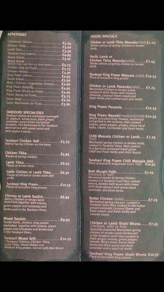 Menu at Sitar indian takeaway scotter restaurant, Scunthorpe