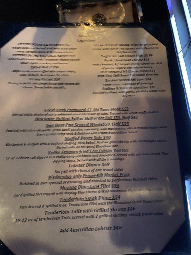 Menu at Bluestone Steakhouse and Seafood, Tulsa