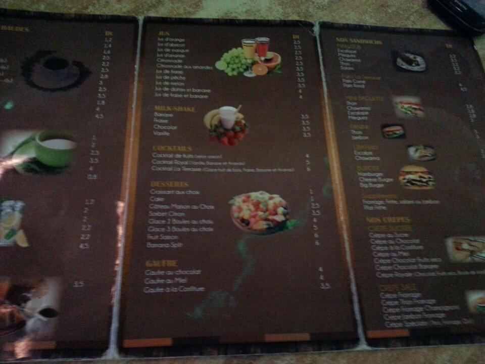 Menu at La Terraza cafe, Ariana, Ariana
