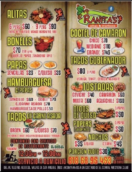 Menu at The Corral Western Club, Guadalupe