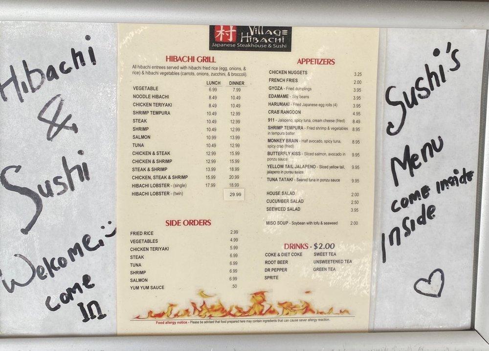 Menu at Village Hibachi restaurant, Hot Springs Village, N State Hwy 7