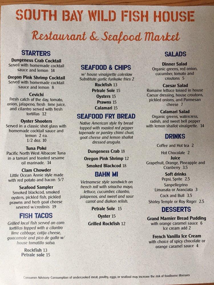 Menu at South Bay Wild Fish House restaurant, Astoria