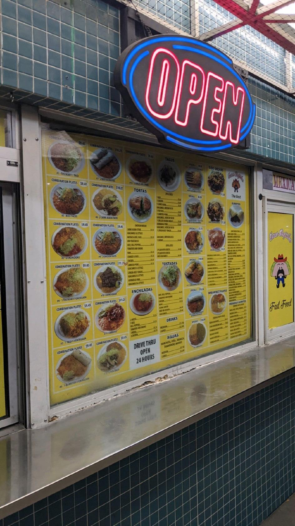 Menu at Tacos Rapidos restaurant, Denver, W Evans Ave