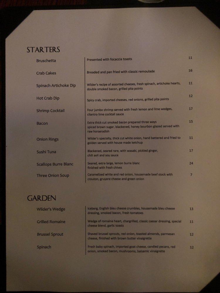 Menu at Wilder's Steakhouse, Joplin