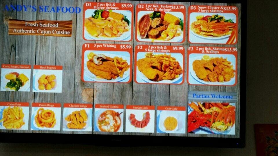 Menu at Andy's Seafood restaurant, Redan