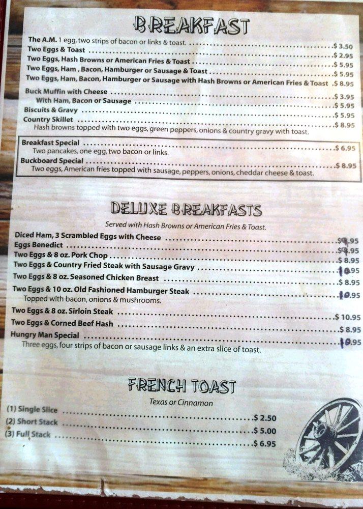 Menu at Buckboard restaurant, Lakeville