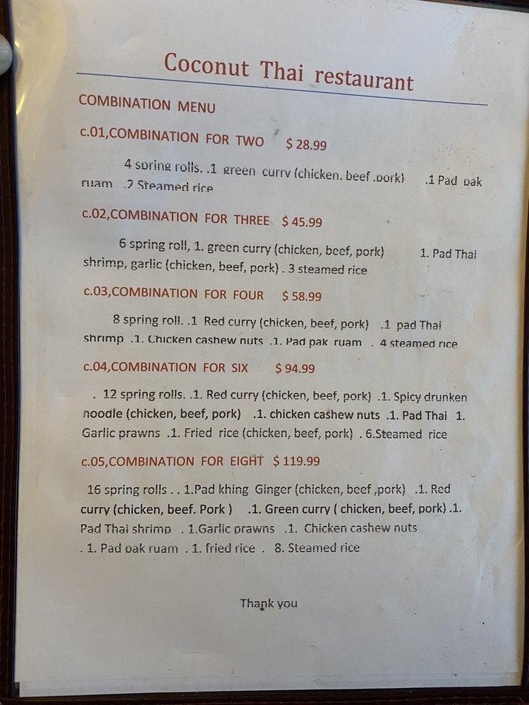 Menu at Coconut Thai Restaurant (Chilliwack), Chilliwack