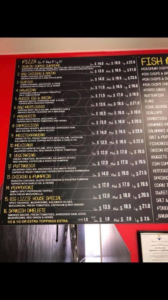 Menu at Big Lizzie Pizza & Takeaway (Mildura) pizzeria, Mildura