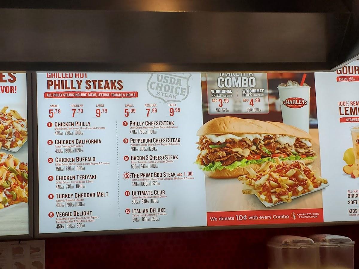 Menu at Charleys Cheesesteaks fast food, Los Angeles, W Martin Luther ...