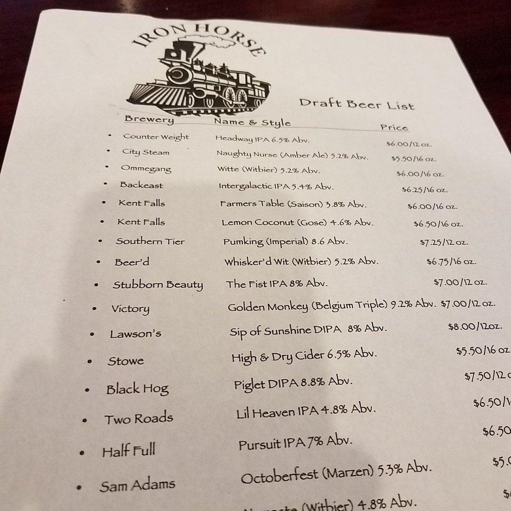 Menu at Iron Horse Pub, Simsbury, 21 Iron Horse Blvd