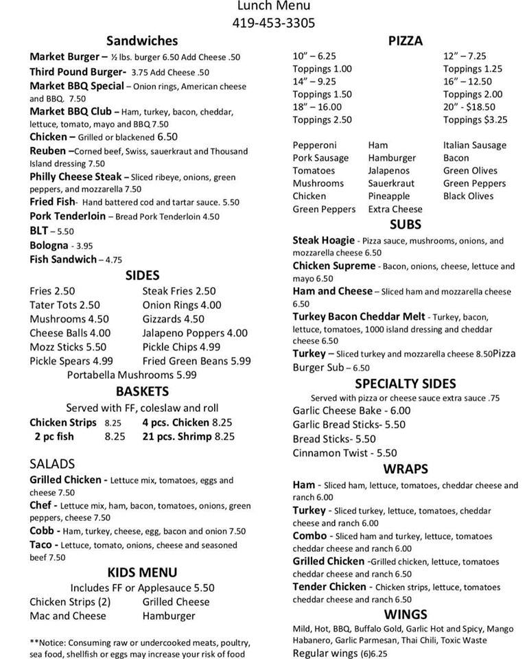 Menu at Main Street Market pizzeria, Ottoville, 605 E Main St