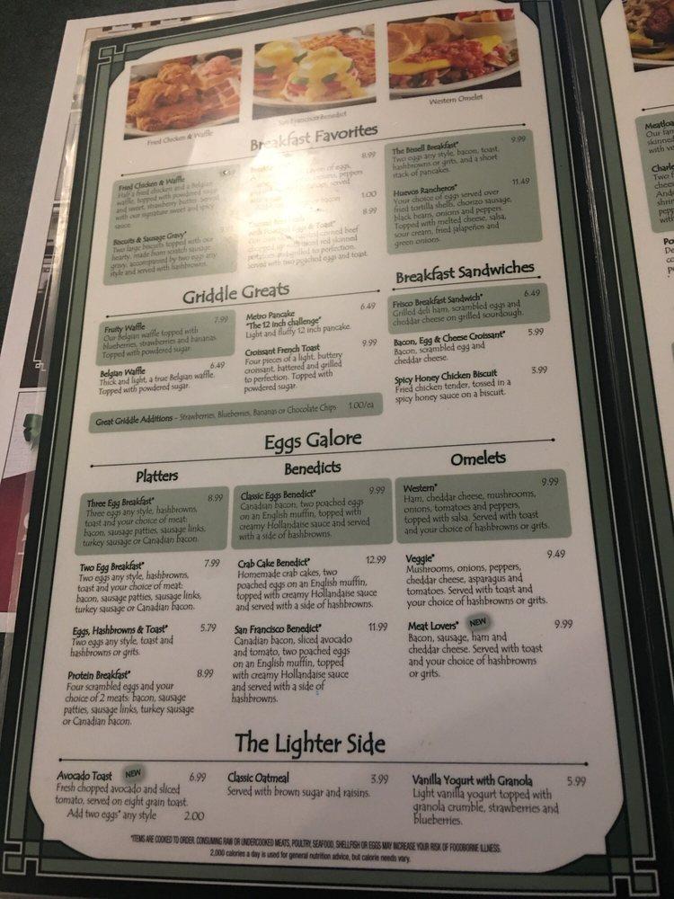 Menu at Metro Diner restaurant, Huntersville, Reese Blvd