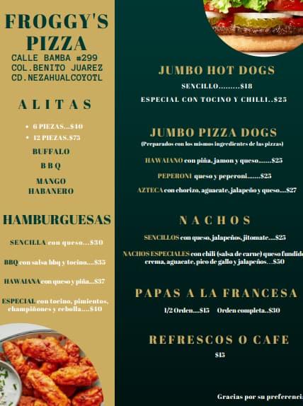 Menu at Froggy's Pizza pizzeria, Ciudad Nezahualcóyotl