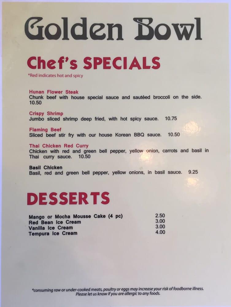 Menu at Golden Bowl Chinese Restaurant, Bellevue