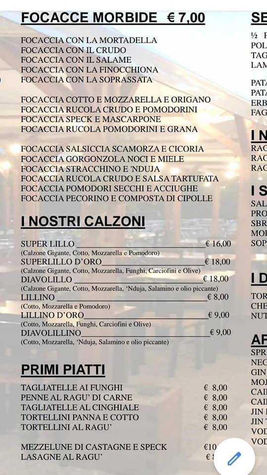 Menu di Ikke c’è c’è -Lago Lillo 