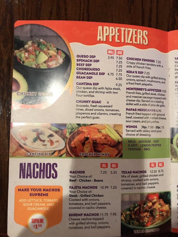 Menu at Monterrey's Mexican Restaurant, Powder Springs