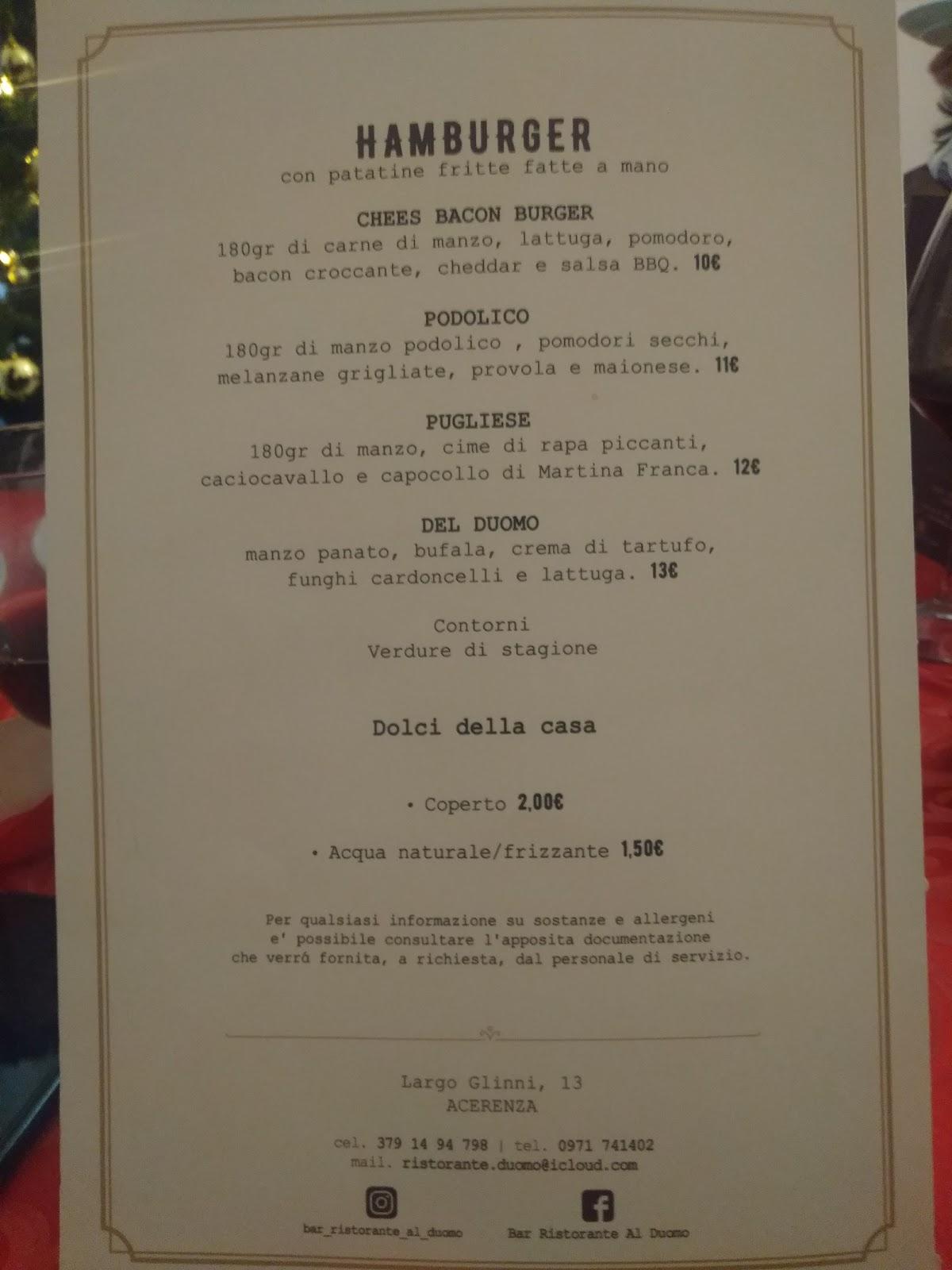 Menu da Ristorante Al Duomo, Acerenza
