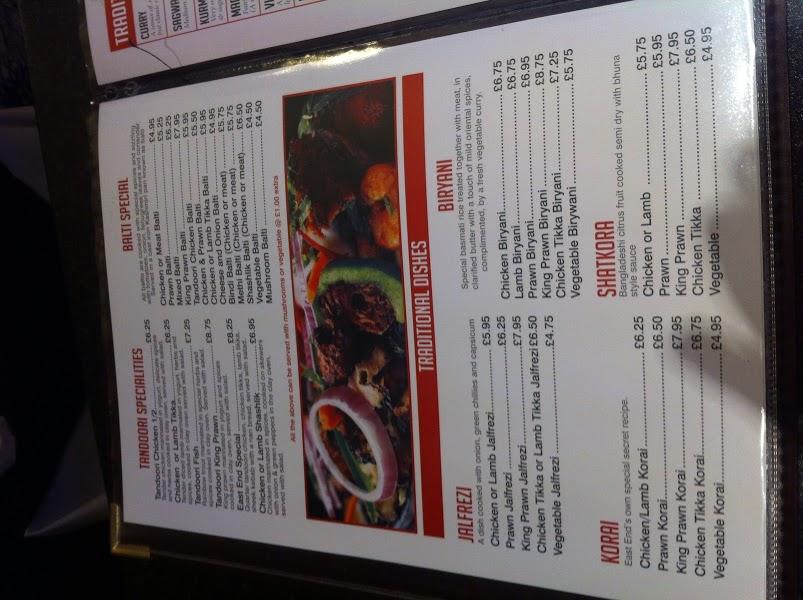 Menu at Eastend Balti Tandoori restaurant, Walsall