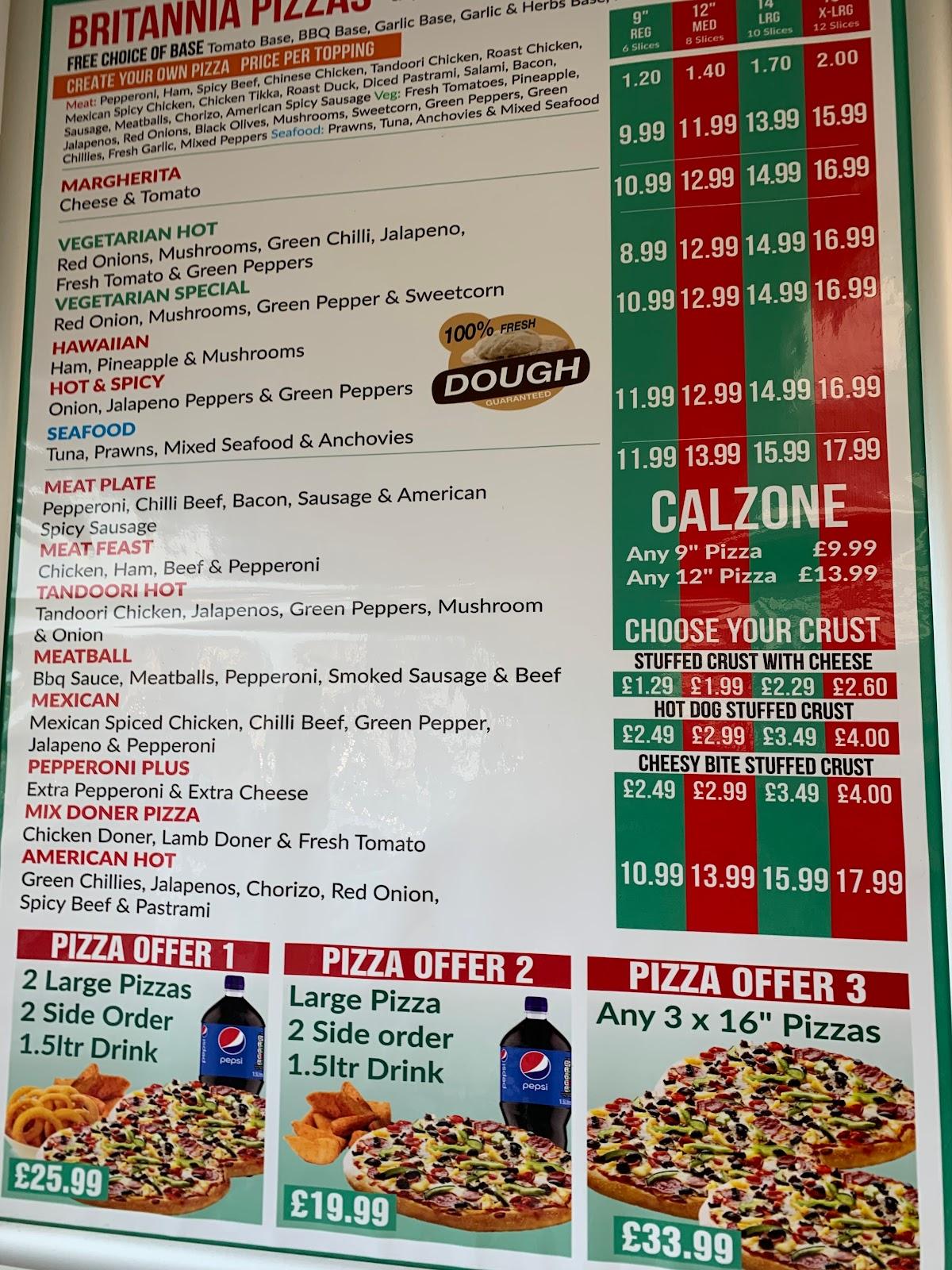 Carta del restaurante Britannia Kebab House, Banbury