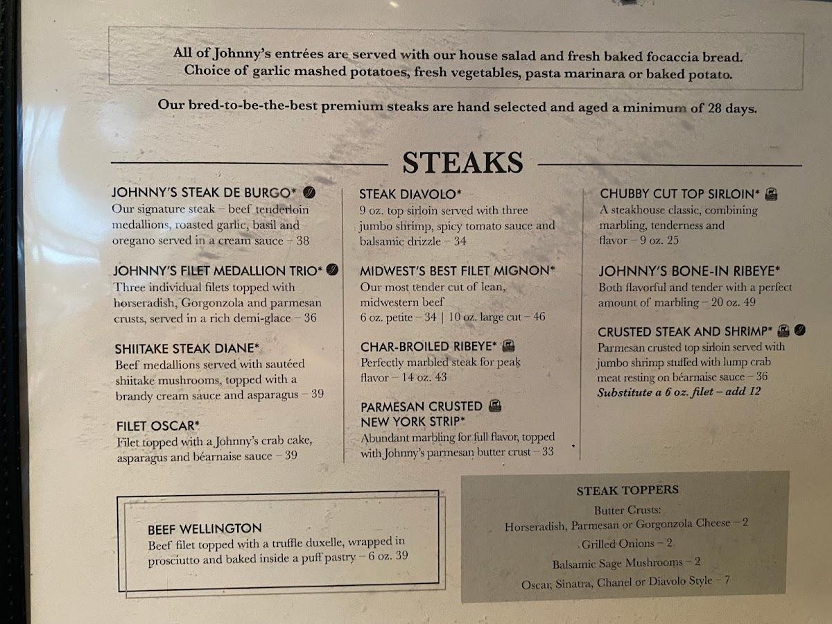 Menu at Johnny's Italian Steakhouse, Moline