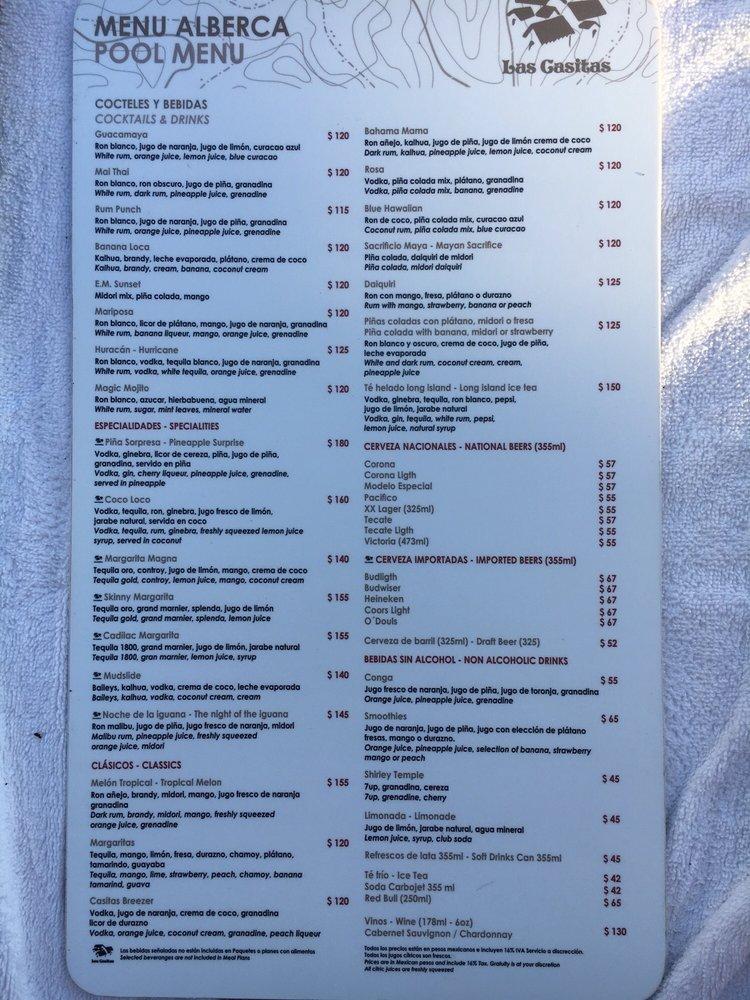 Menu at Las Casitas restaurant, Puerto Vallarta