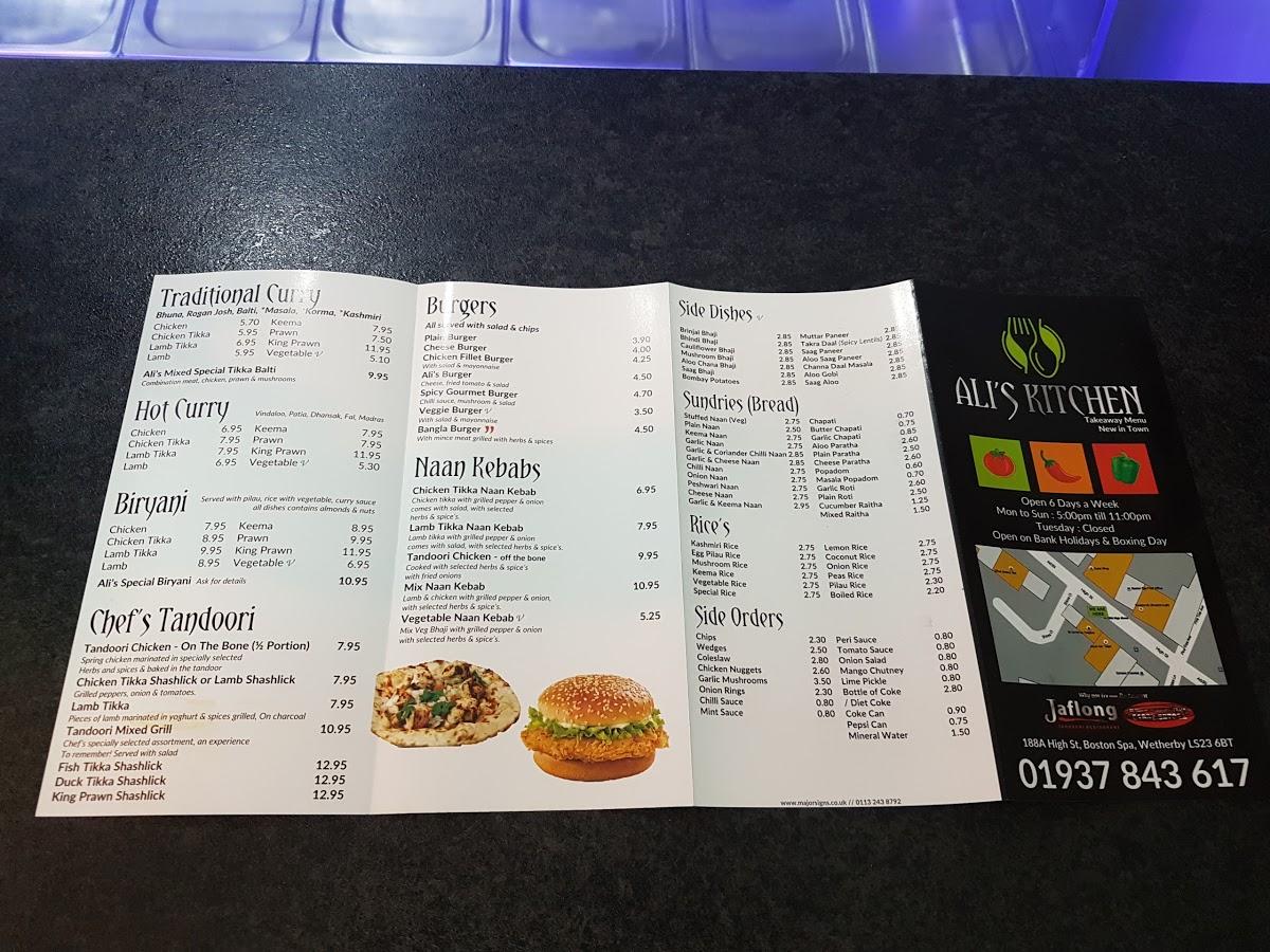 Menu at Ali's Kitchen Restaurant & Takeaway, Wetherby