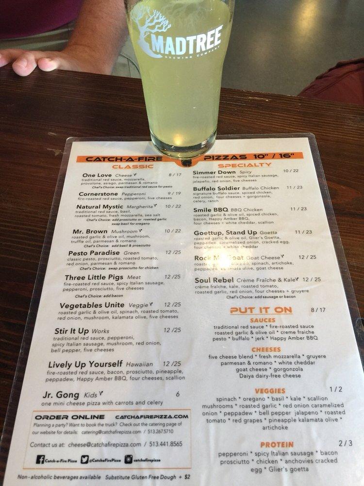 Menu at MadTree Brewing pizzeria, Cincinnati, Madison Rd