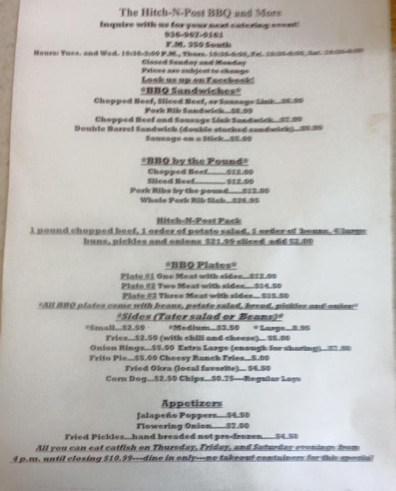Menu at Hitch N Post Cafe, Livingston
