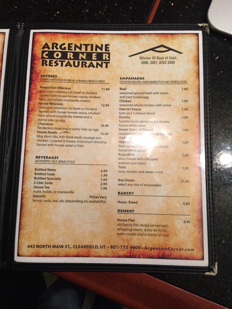 Menu at Argentine Corner restaurant, Clearfield