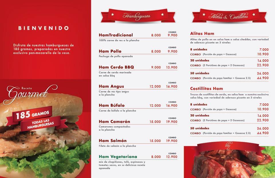 Menu at Ham restaurant, Bogotá