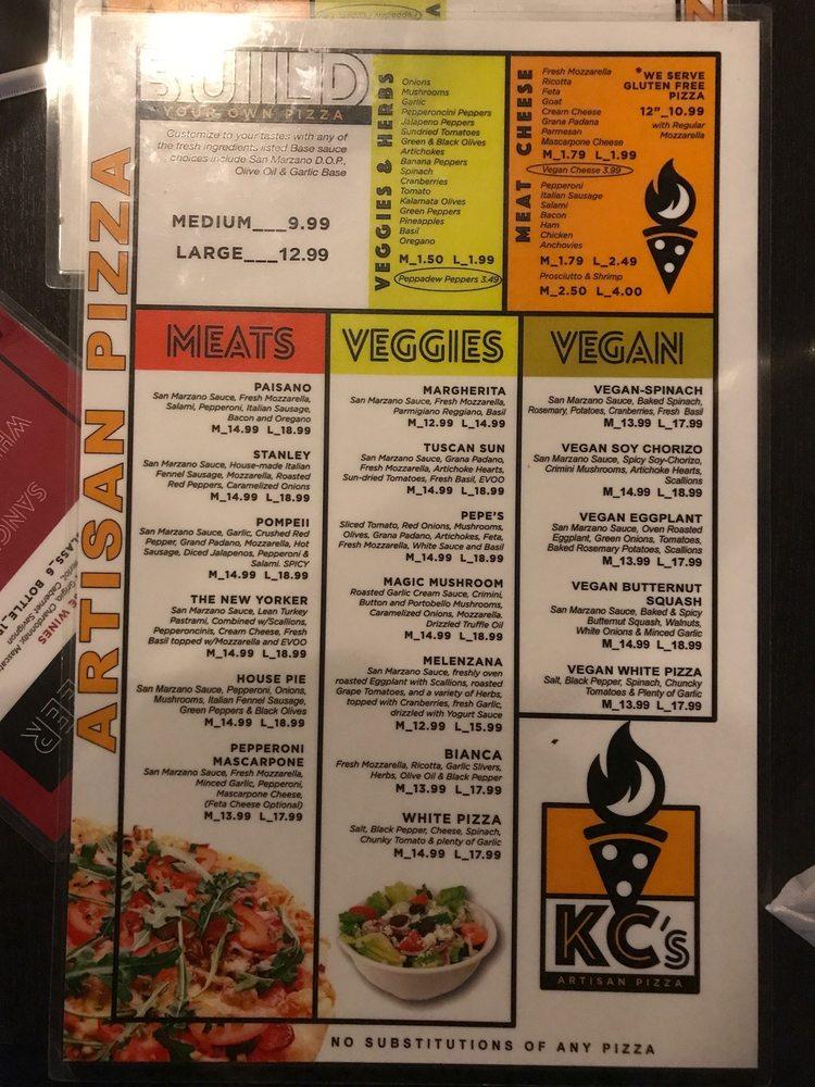 Menu at KC's Artisan Pizza and Wine Bar, Lakeland