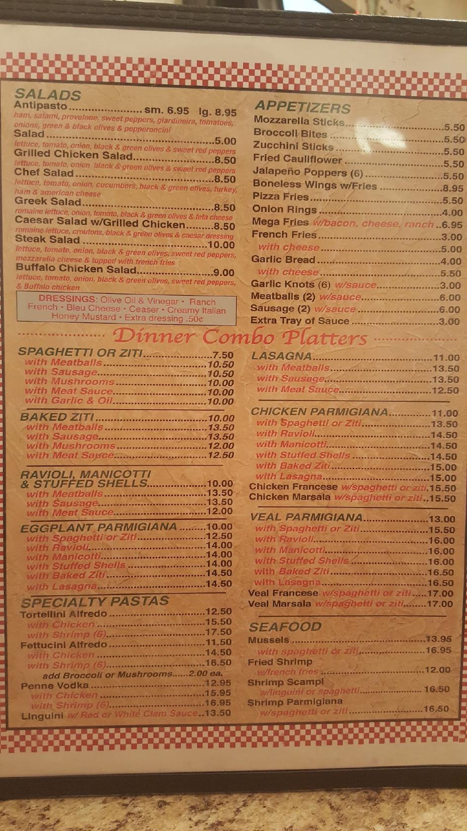 Menu At Vincents Pizza Pizzeria Towanda