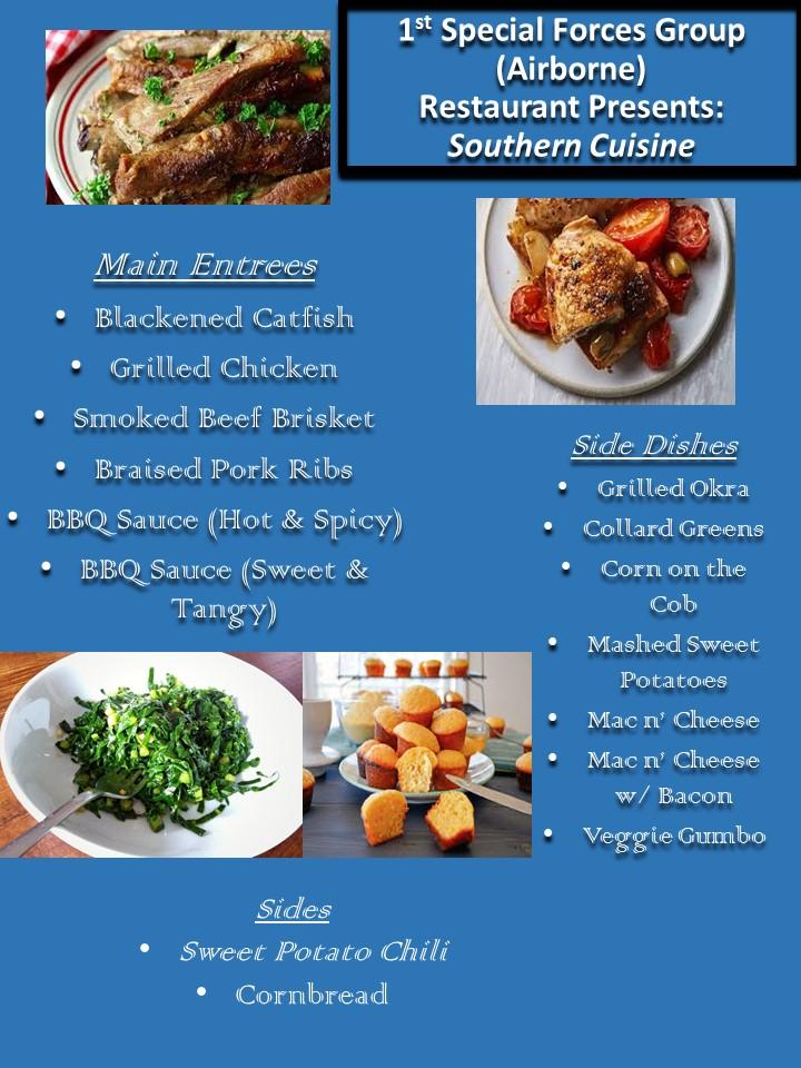 Carta del restaurante 1 SFG(A) DFAC, Joint Base Lewis-McChord