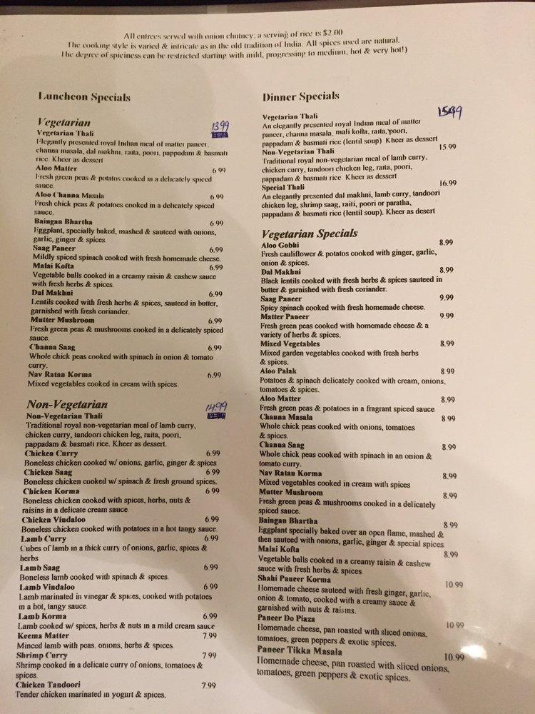 Menu at Kashmir Indian Restaurant, Louisville, Bardstown Rd