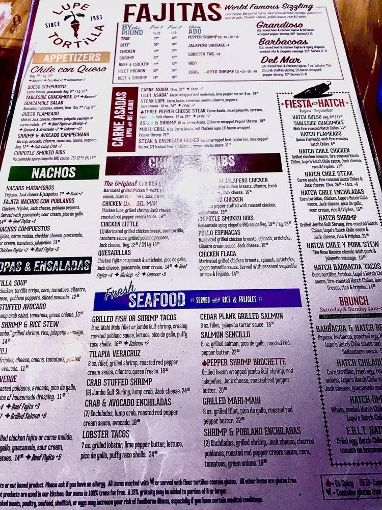 Menu at Lupe Tortilla Mexican Restaurant, Round Rock